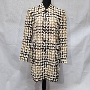 Worthington Vintage Cream Browns Houndstooth Tailored Mini Trench Coat Size 10